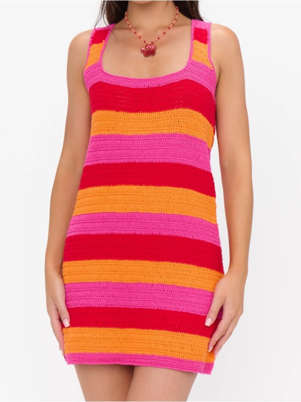 Striped Pink-Red-Orange Knit Tank Dress